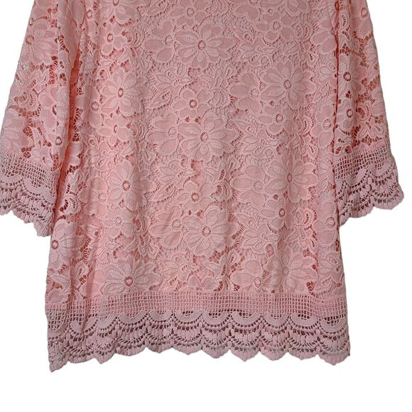 Investment Womens Size Large Floral Crochet Lace Overlay Peach Blouse 3/4 Sleeve - Picture 6 of 11